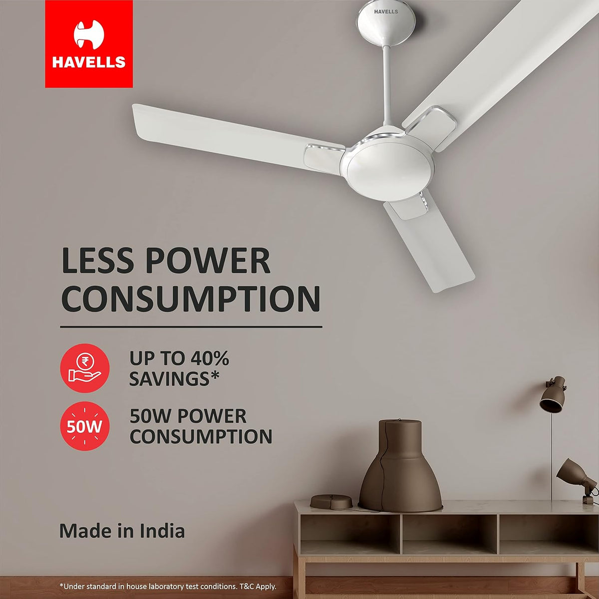Havells 1200mm Enticer Energy Saving Ceiling Fan (Pearl White Chrome, Pack of 2)