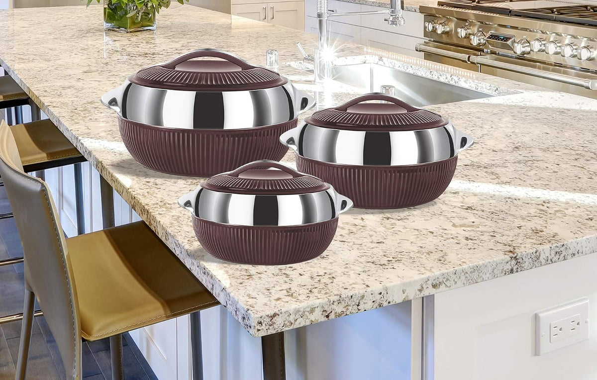 MILTON Fiesta Insulated Casserole (Brown, Set Of 3, Inner Stainless Steel), 450 Ml