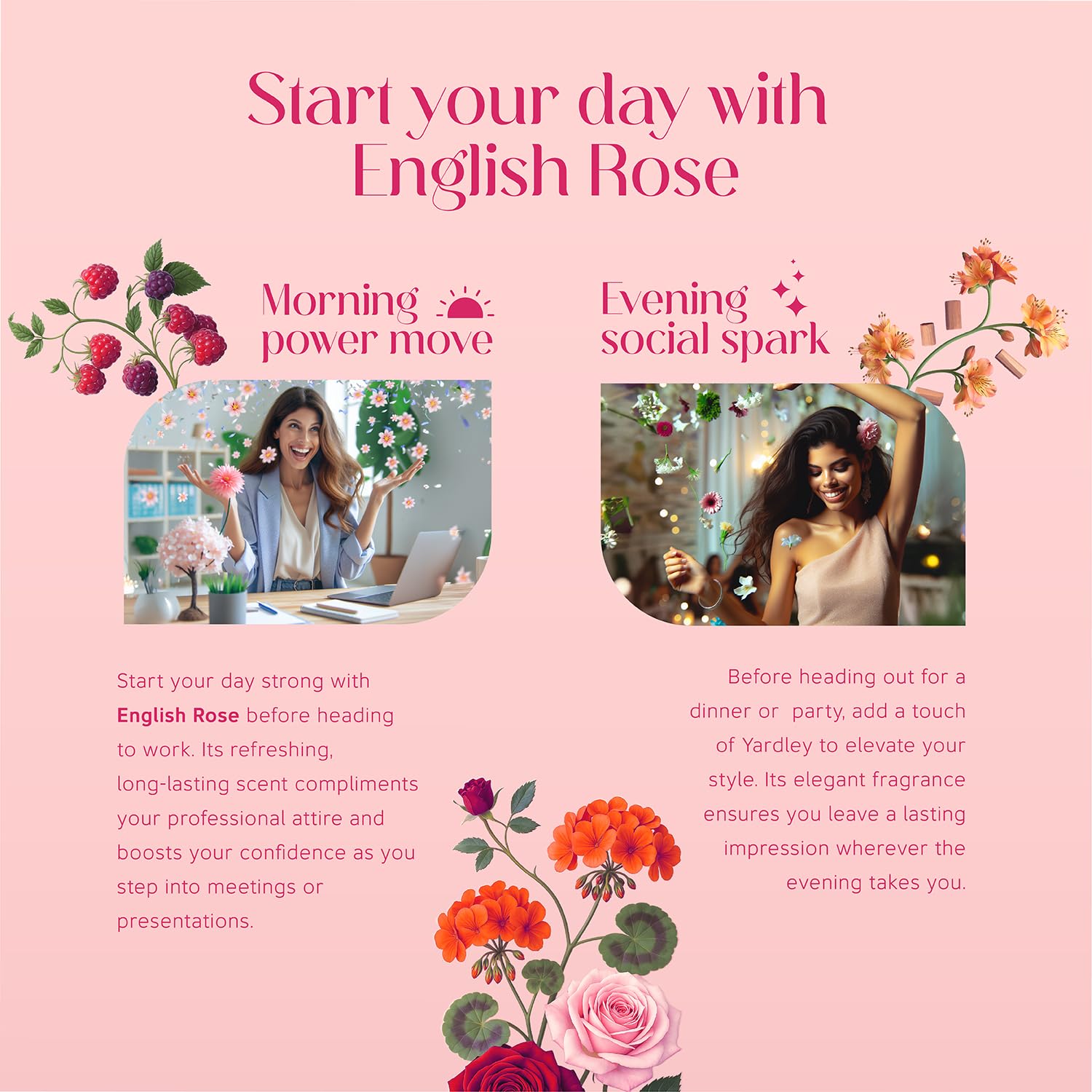 Yardley London English Rose Perfume for Women, 50ml – 90% Naturally Derived, Floral Daily Wear Spray | Rose & Musk Fragrance