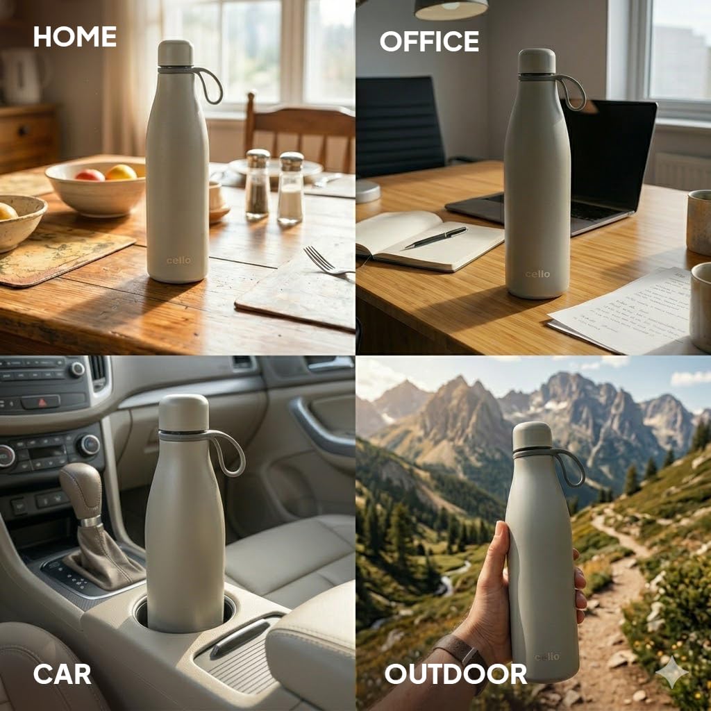 CELLO Duro Oxy Stainless Steel Flask 900 ml Grey | Easy to Pour & Fill, Spill Proof Leakproof Vacuum Insulated Hot and Cold Thermos Water Bottle for School College Office Gym Trekking Biking & Travel