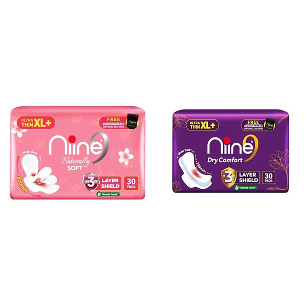 NIINE Naturally Soft Ultra Thin XL+ Sanitary Napkins |320mm Long|Cottony Soft Control Rashes|Long Lasting protection |Suitable for Heavy Flow with Free...