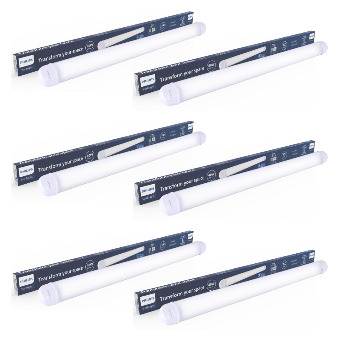 Philips 40-watt LED Batten/Tubelight | StarBright Compact 4-ft Decorative Modern LED Wall Tubelight for Living Room & Bedroom | Cool Day Light, Pack of 6