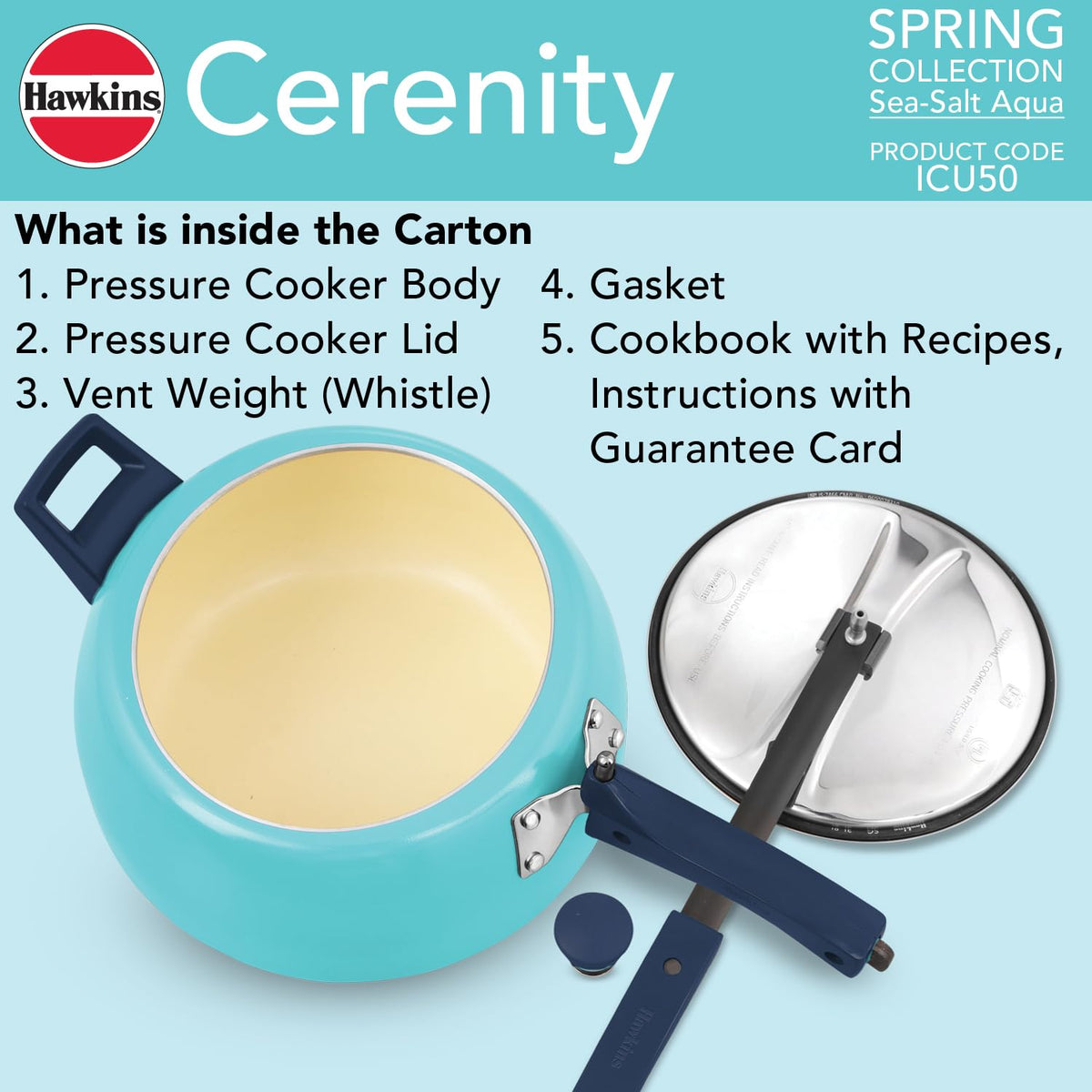 Hawkins 5 Litre Ceramic Coated Cerenity Pressure Cooker |Induction & Gas | for Cooking Rice, Dal & Curries | 5 Year Guarantee, ISI Certified |..