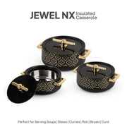 CELLO Jewel NX Insulated Casserole Set of 3 Pcs (500ml, 1000ml, 1500ml) Black |