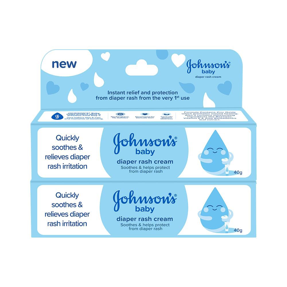 Johnson's Baby Diaper Rash Cream Combo 40g x 2 | With Aloe Vera & Natural Beeswax | For All Skin Types Including Sensitive Skin | Clinically Proven, Soothes & Prevents Diaper Rash | No Parabens & Sulphates | Paediatrician Tested