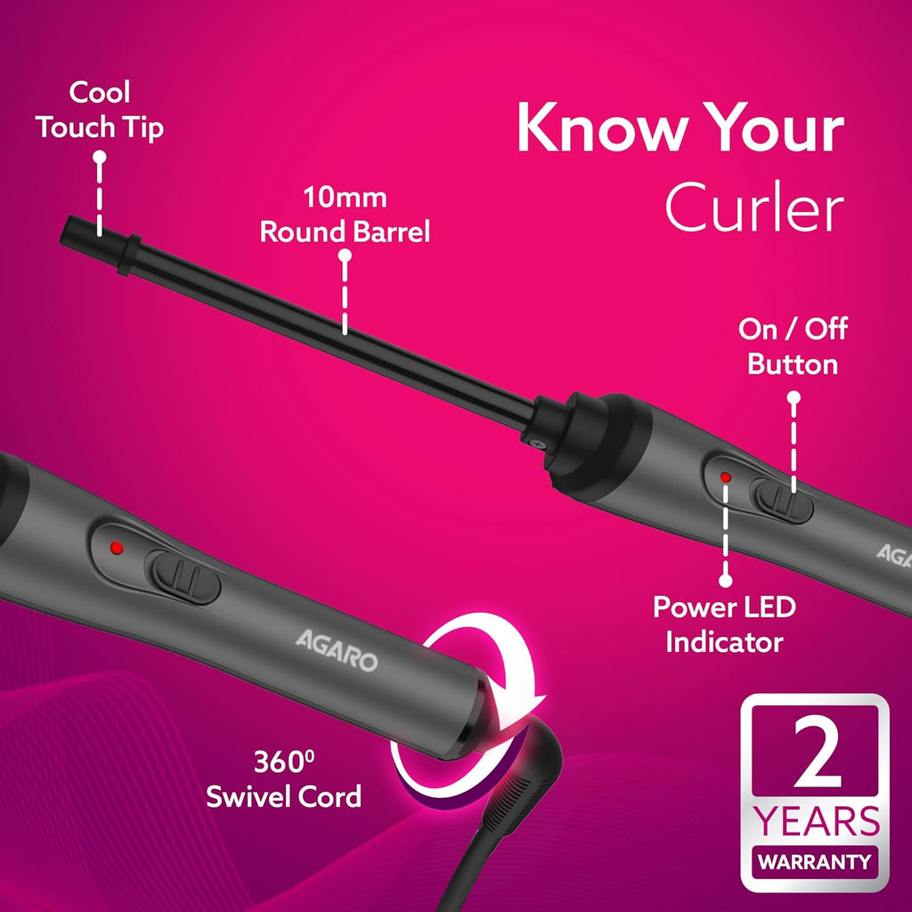 AGARO Hair Curler With 10MM Barrel, Rod, Tong, Chopstick Hair Curler,