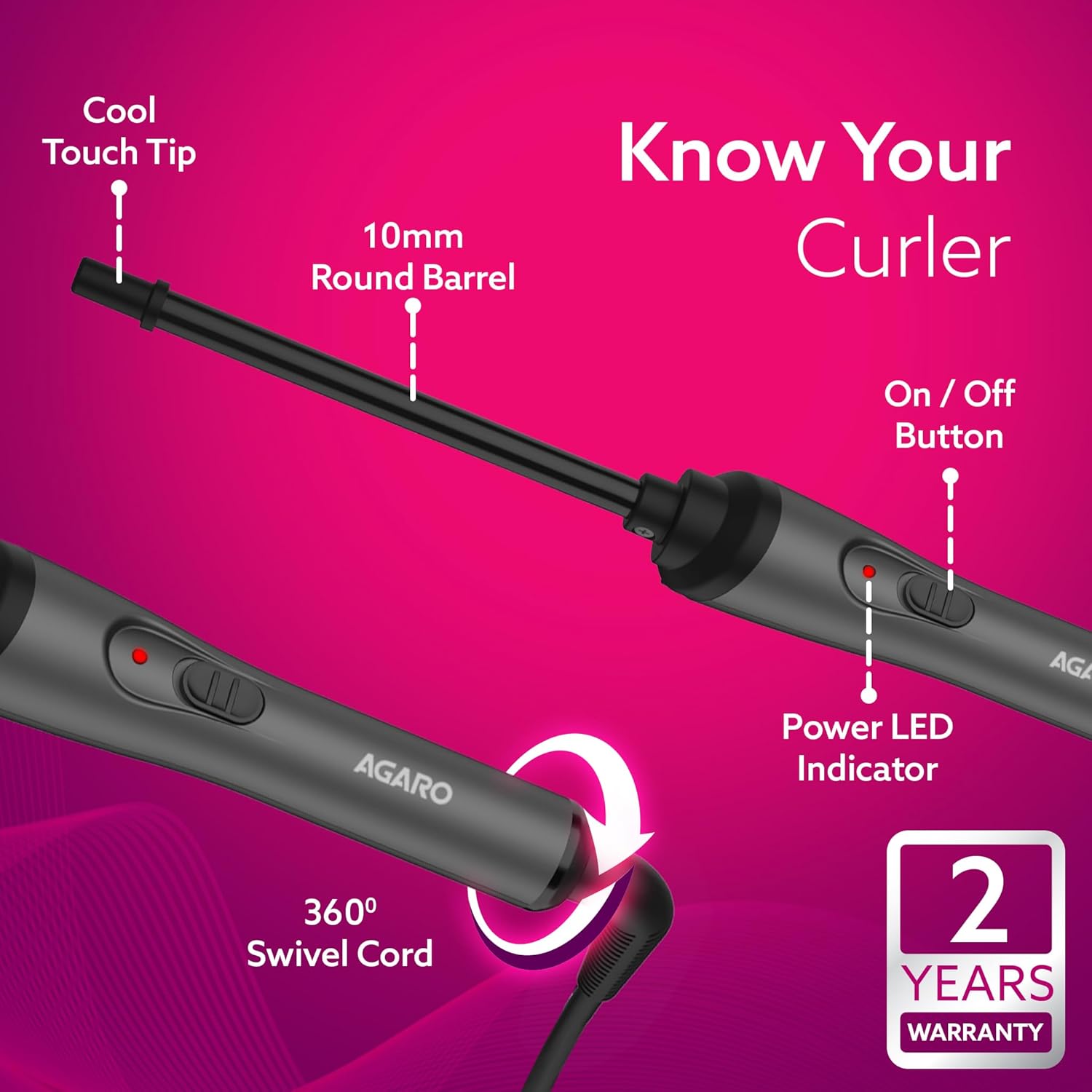 AGARO Hair Curler With 10MM Barrel, Rod, Tong, Chopstick Hair Curler,