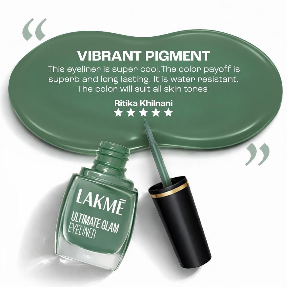 Lakme Ultimate Glam Eye Liner, Semi Matte, Quick drying, Water resistant & Smudgeproof Eye Liner, Green, 9ml