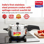 Prestige 5 Litre Stainless Steel Deluxe Alpha Svachh Outer Lid Deep Pressure Pan Cooker | 10Y Warranty | Deep Lid for Spillage Control | TRIPLY Base | GRS | Gas & Induction Compatible | ISI