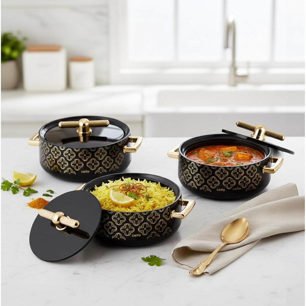 CELLO Jewel NX Insulated Casserole Set of 3 Pcs (500ml, 1000ml, 1500ml) Black |