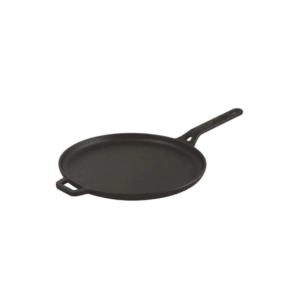 Cello Ironica Pre-Seasoned Cast Iron Dosa Tawa with Handle 28 CM, Black |