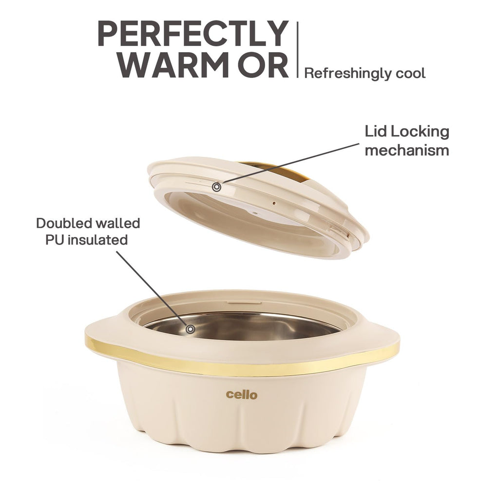 CELLO Stylus Insulated Casserole Hot Pot Box Set of 3 Pcs, Beige (500ml, 1000ml, 1500ml) |