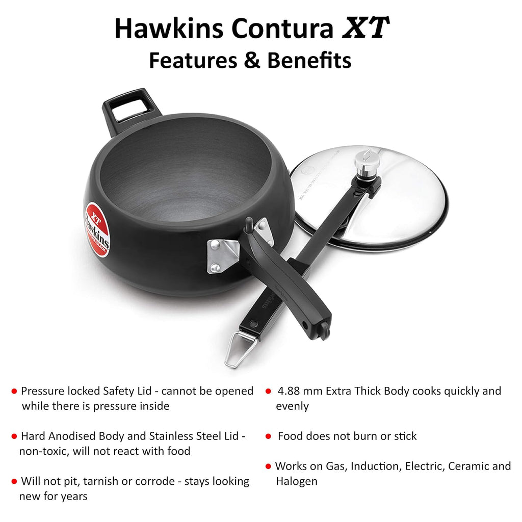 Hawkins Pressure Cooker Contura Hard Anodized Extra Thick Base for Induction, 3.5 L (Black)