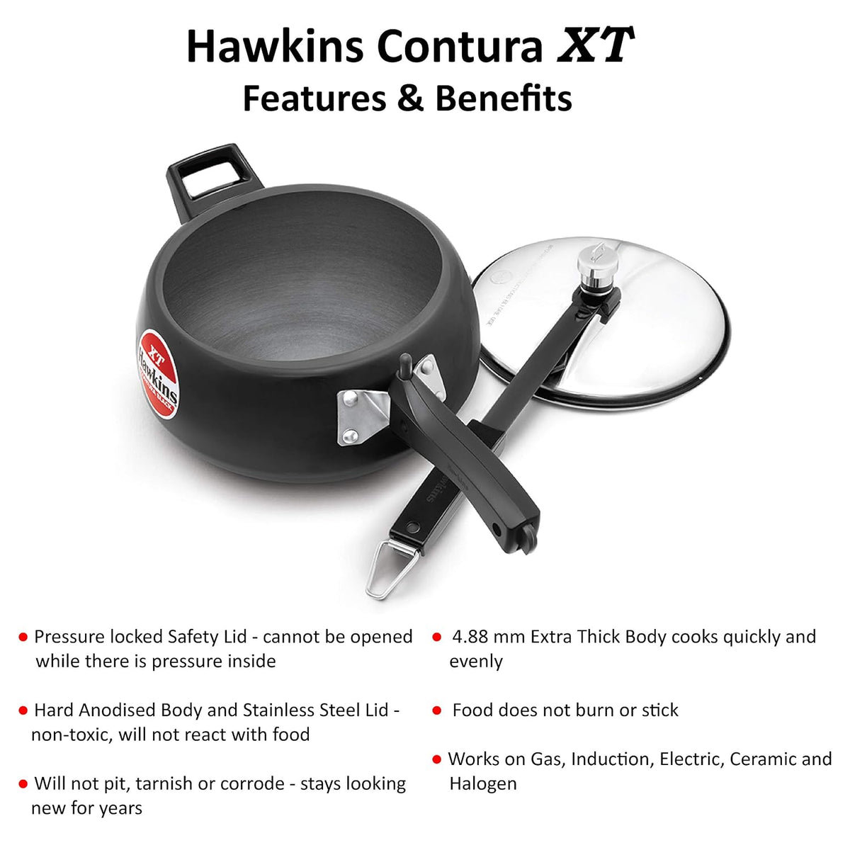 Hawkins Pressure Cooker Contura Hard Anodized Extra Thick Base for Induction, 3.5 L (Black)