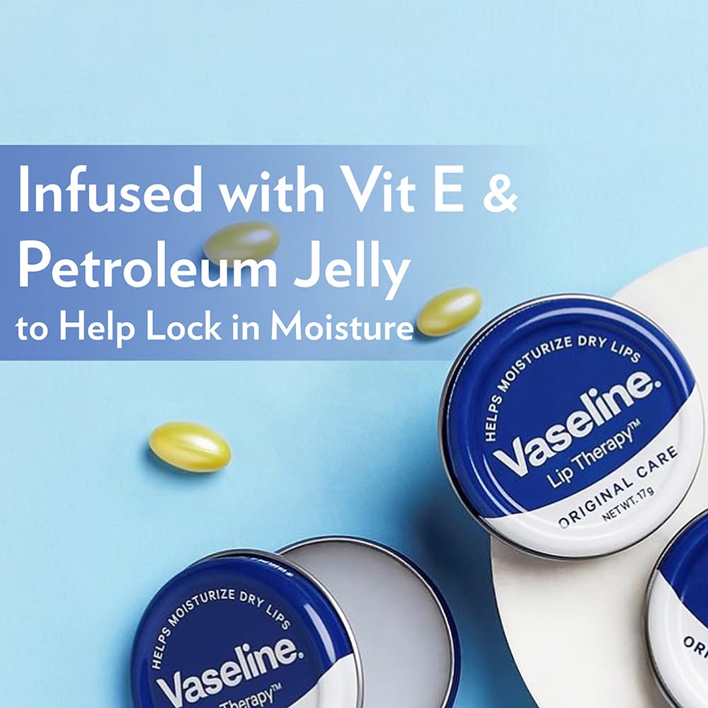 Vaseline Lip Tins Original Care, 17g | Infused with Vitamin E to Hydrate & Moisturize Dry Lips Transparent