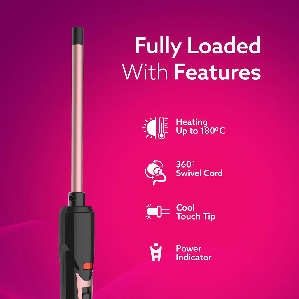 AGARO Round Chopstick Curler, With 9 MM Barrel, Rod, Tong, Chopstick Round Hair Curler, Ceramic Coated Plates, Cool Touch Tip