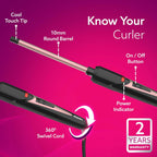 AGARO Round Chopstick Curler, With 9 MM Barrel, Rod, Tong, Chopstick Round Hair Curler, Ceramic Coated Plates, Cool Touch Tip