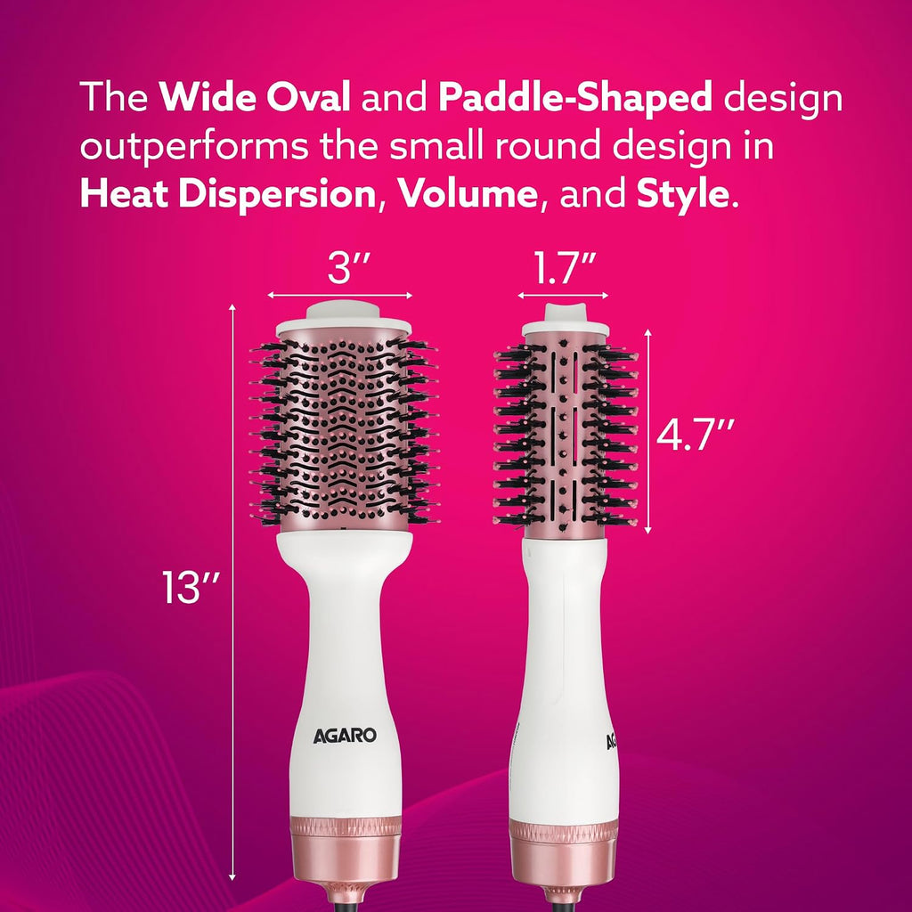 AGARO Hot Air Brush for Hair, Blow Dryer Brush, Volumizer & Styler, 360° Airflow Vent, Oval Barrel for Hair Volume, Charcoal Bristles, Ceramic...