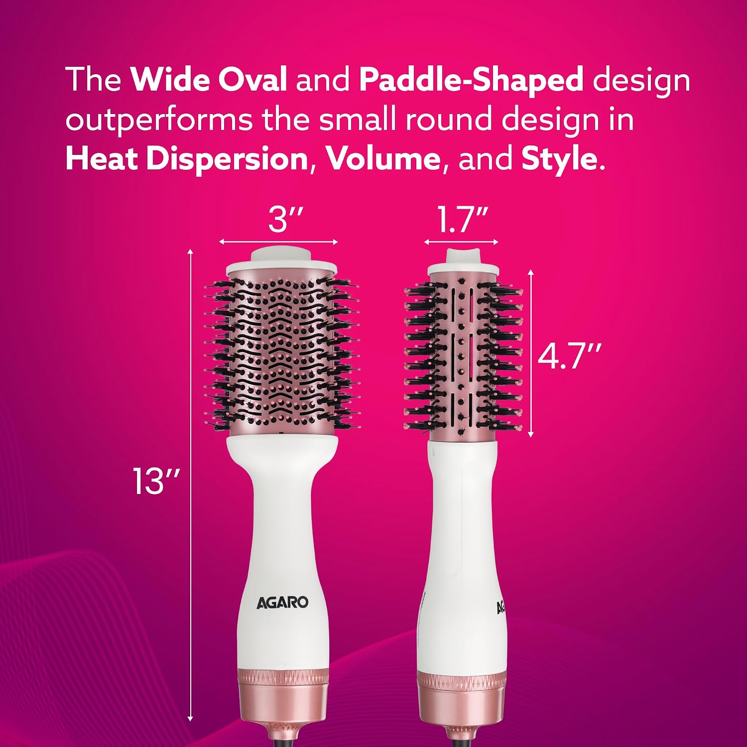 AGARO Hot Air Brush for Hair, Blow Dryer Brush, Volumizer & Styler, 360° Airflow Vent, Oval Barrel for Hair Volume, Charcoal Bristles, Ceramic...