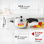 Prestige 5 Litre Stainless Steel Deluxe Alpha Svachh Outer Lid Deep Pressure Pan Cooker | 10Y Warranty | Deep Lid for Spillage Control | TRIPLY Base | GRS | Gas & Induction Compatible | ISI
