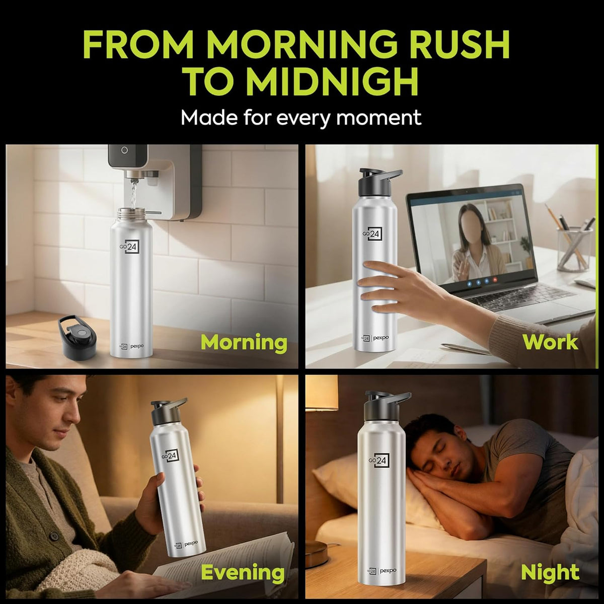 Stainless Steel Water Bottle Craft Silver 950ml Sipper Cap Lightweight single-wall water bottle with leakproof lid, BPA-free, ideal for school, office, gym, travel