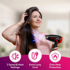 AGARO Hair Dryer with 1000 Watts Copper Motor, 2 Speed & Temperature Settings,Foldable Handle, For both Men & Women, Black & Red HD1177