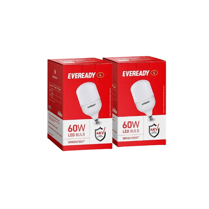 EVEREADY 60W LED Hammer Bulb, High CRI & High Efficiency Energy Efficient, Mercury-Free, 4KV Surge Protection, 100 Lumens per Watt, Cool Day Light (6500K), B22 Base, Pack of 2
