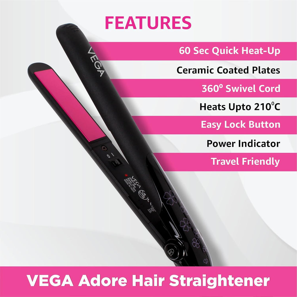 VEGA Adore Hair Straightener (VHSH-18), Colour May Vary & VEGA Trendy Hair Straightener(VHSH-16), Pink