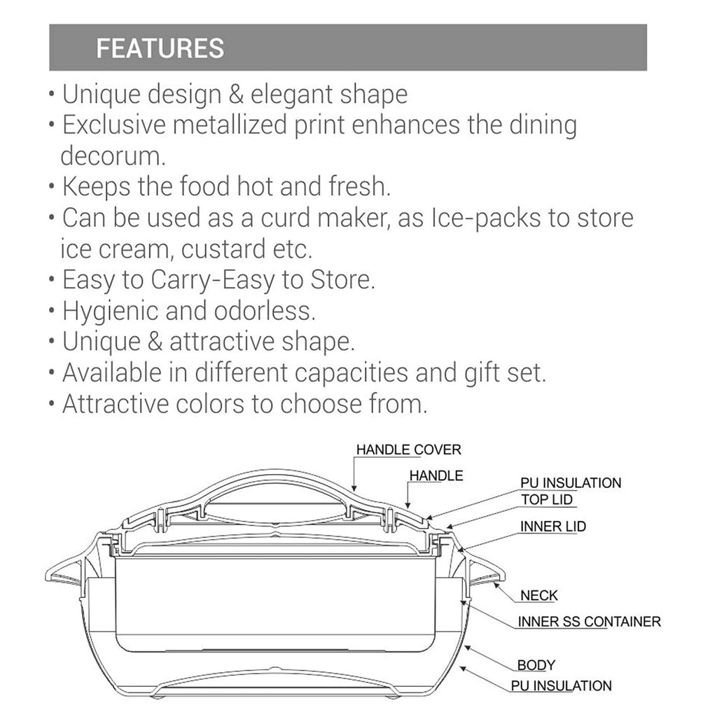 MILTON Fiesta Insulated Casserole (Brown, Set Of 3, Inner Stainless Steel), 450 Ml