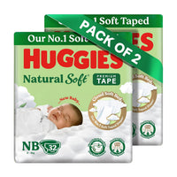 Huggies Natural Soft Premium Tape Diapers Newborn/Extra Small (NB/XS) Size, Upto 5 kgs, 64 Count | Our No.1 Soft Taped Diaper with Cloud Soft Bed, designed...