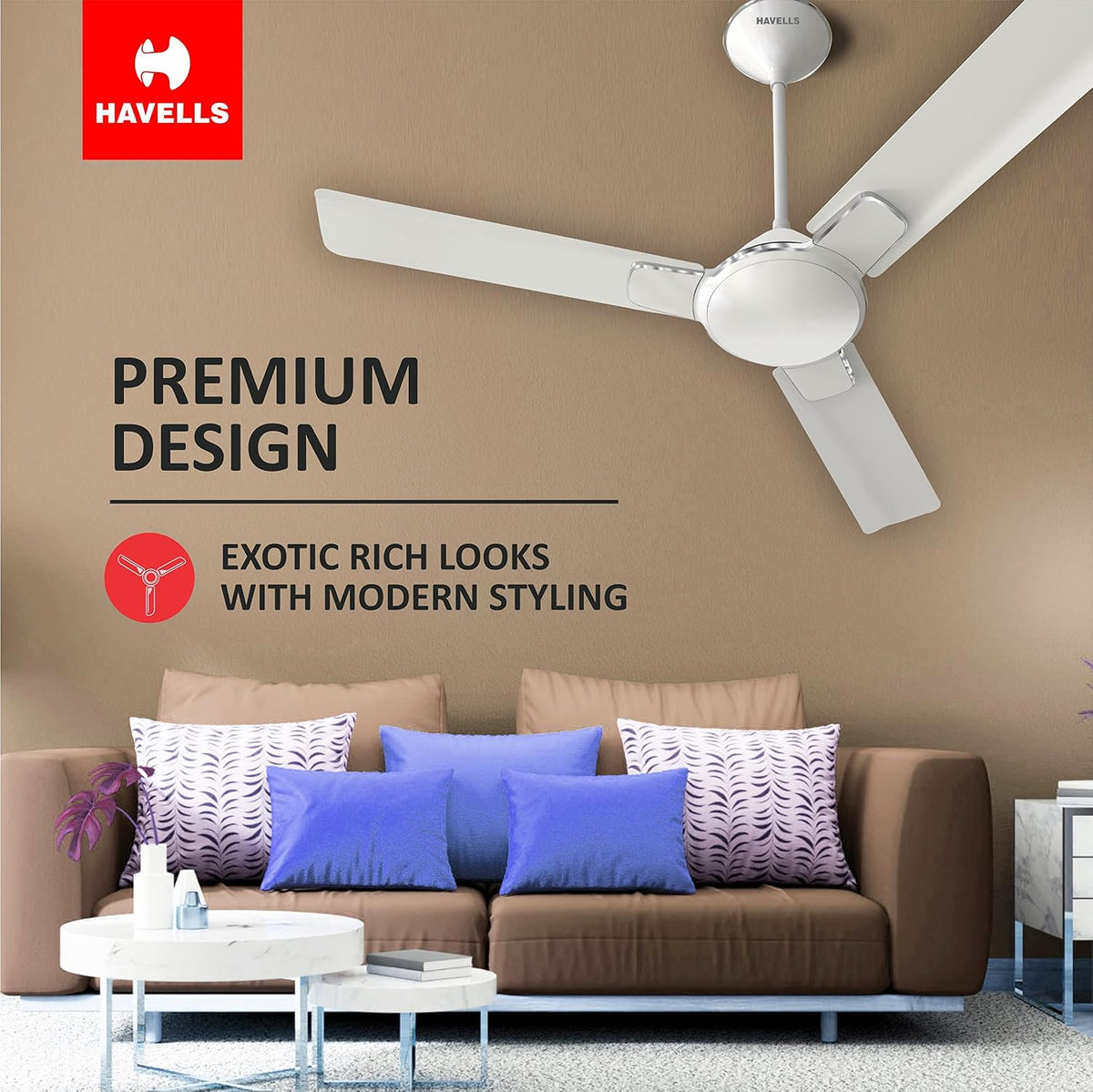 Havells 1200mm Enticer Energy Saving Ceiling Fan (Pearl White Chrome, Pack of 2)