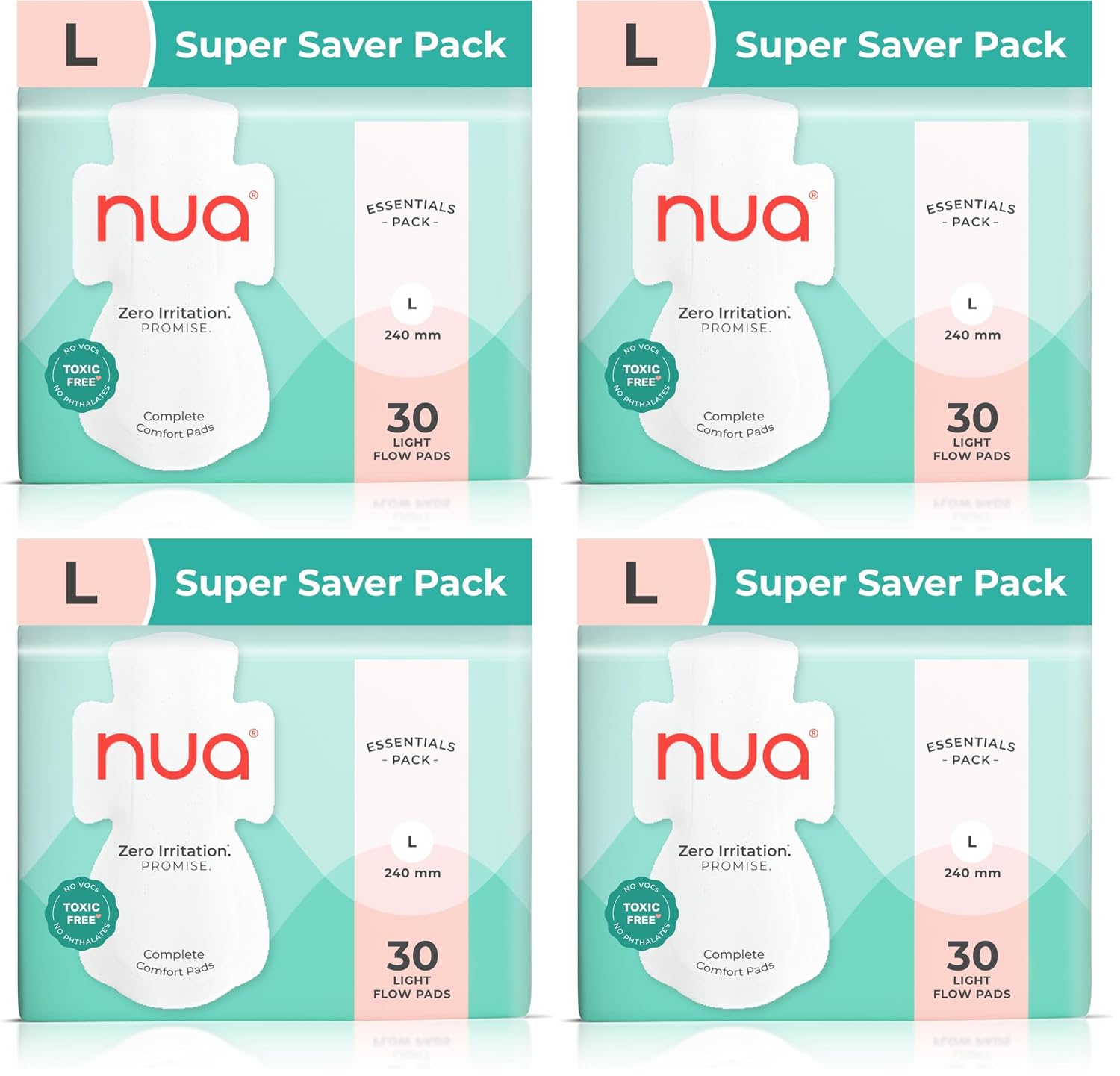 Nua Ultra-Safe Sanitary Pads for Women | SUPER SAVER Pack of 120 |