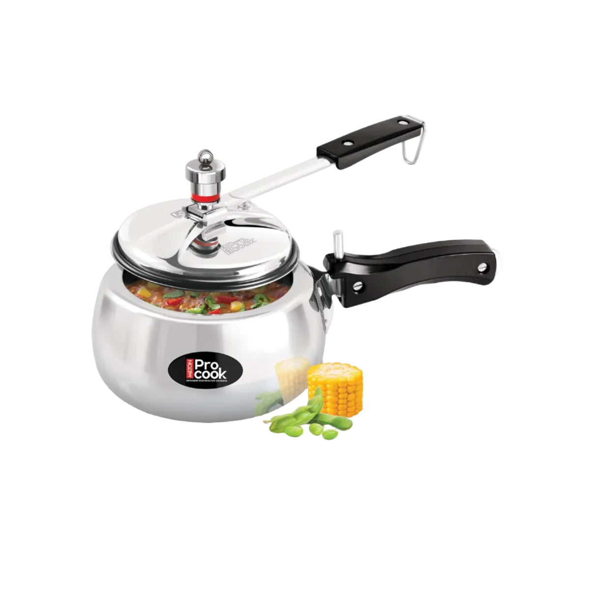 Milton Pro Cook Curve 2 Litres Pressure Cooker with Inner Lid, Aluminium, Non Induction Bottom, Handi Cooker, Silver, BIS Certified, 5 Years Warranty