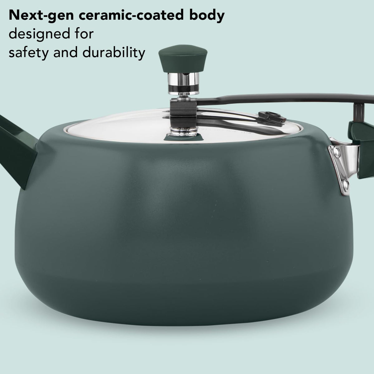 Hawkins 5 Litre Ceramic Coated Cerenity Pressure Cooker | Induction & Gas | for Cooking Rice, Dal & Curries | 5 Year Guarantee, ISI Certified | Olive Green (ICG50)