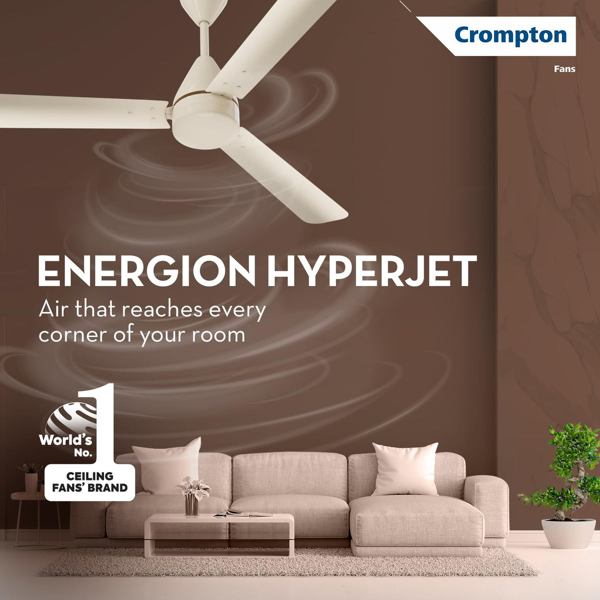 Crompton Energion Hyperjet 1200mm BLDC Ceiling Fan | Point Anywhere Remote Control | BEE 5 Star Rated Energy Efficient |