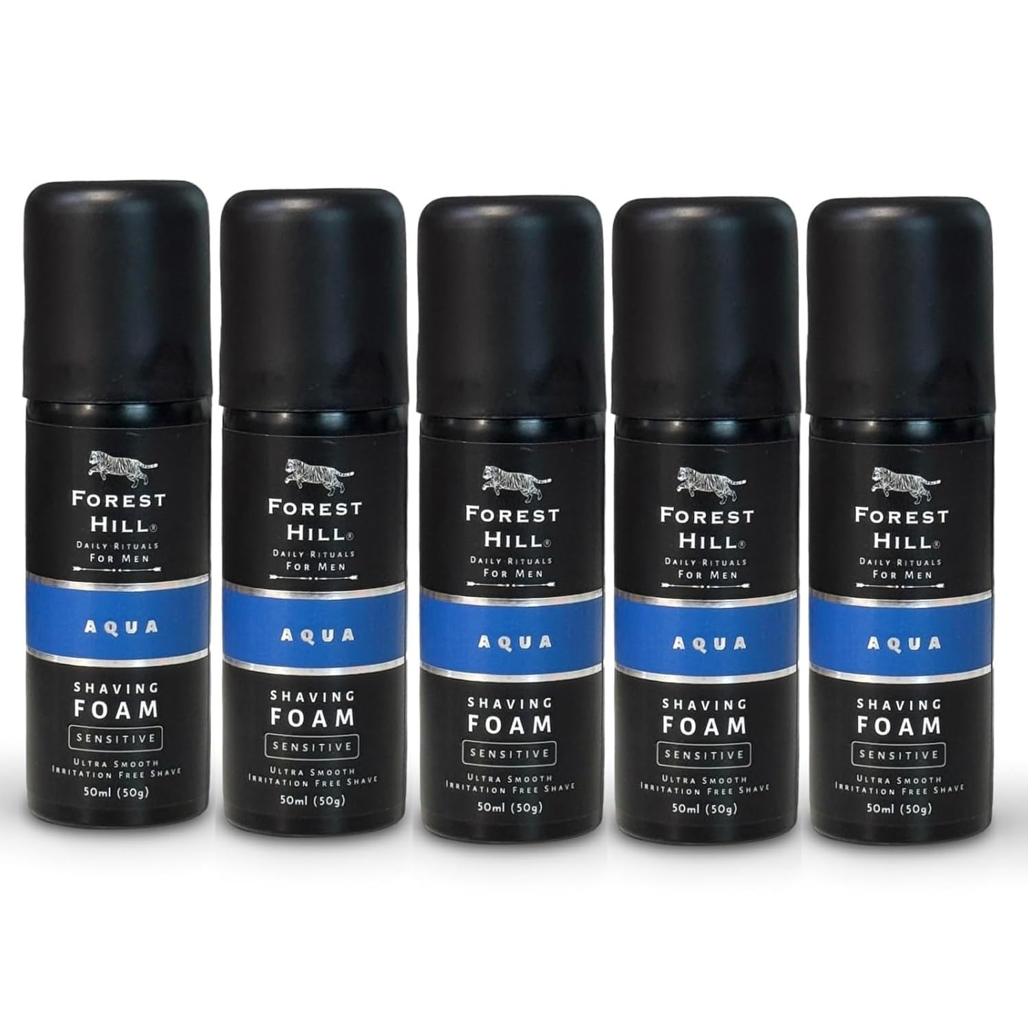 Forest Hill Pack of 5 Aqua Pre Shave Foam For Men, Goodness of Olive and Argan Oil, Mulberry, Rosemary & Peppermint Extract, Prevent Cuts and Burns,...