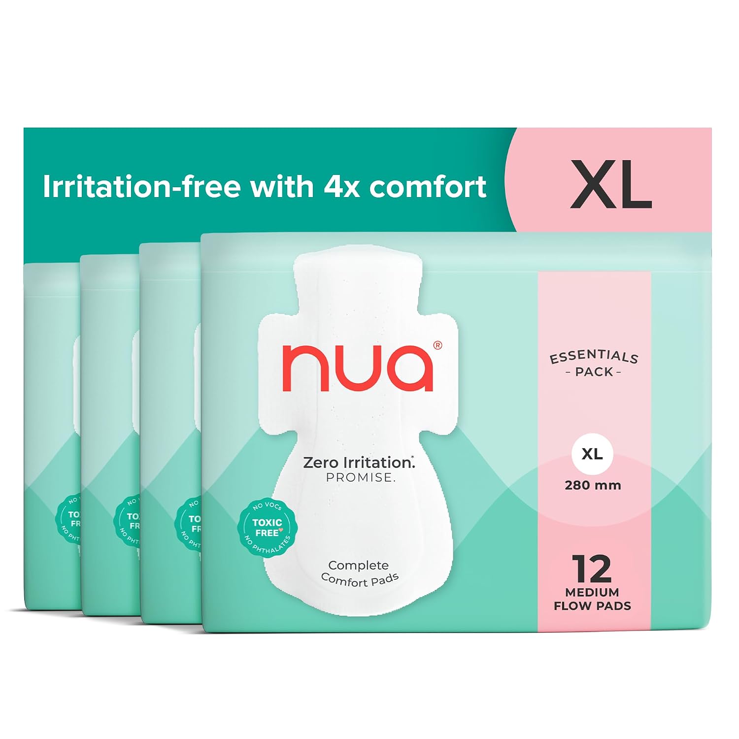 Nua Complete Comfort Sanitary Pads for Women | SUPER SAVER Pack of 4