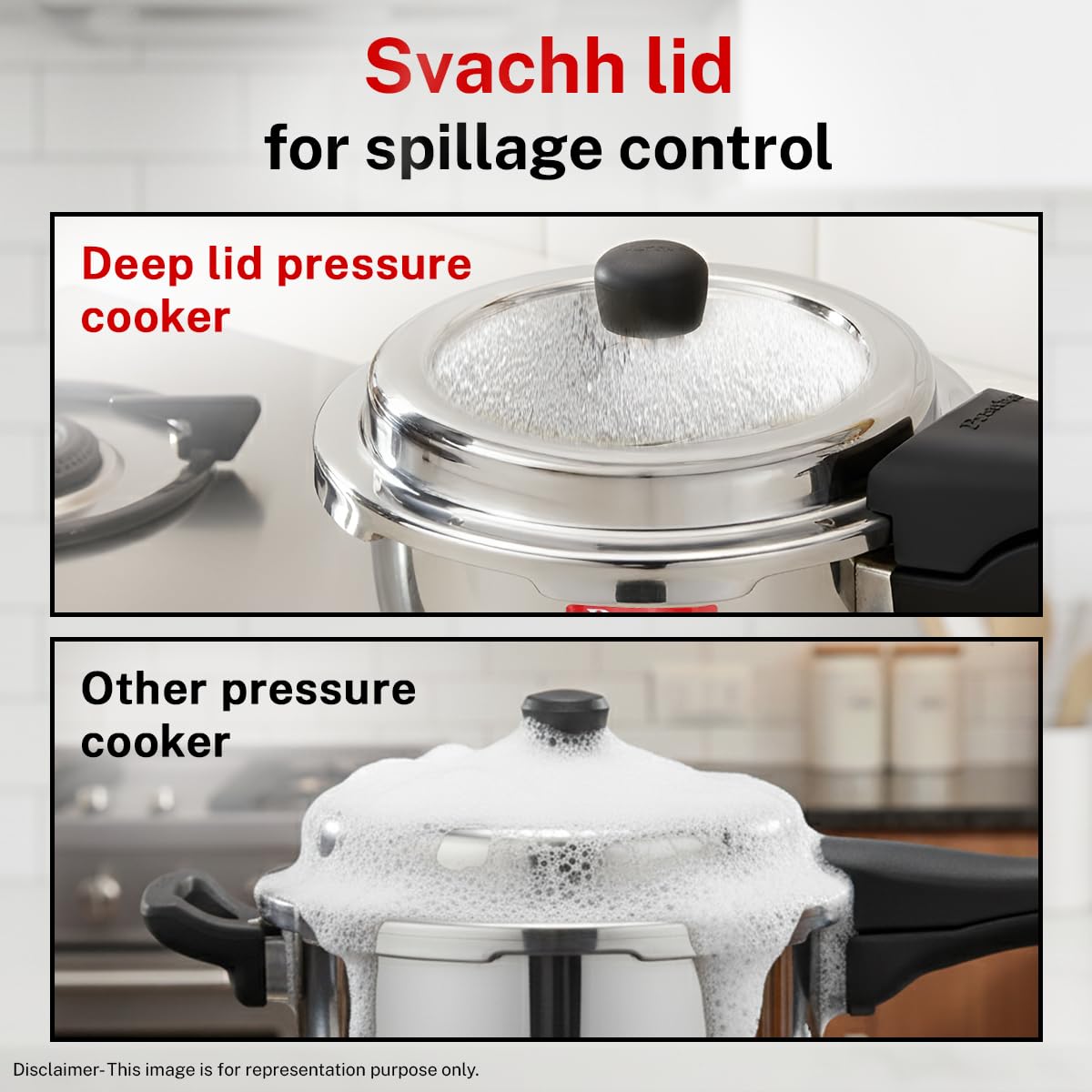 Prestige 5 Litre Stainless Steel Deluxe Alpha Svachh Outer Lid Deep Pressure Pan Cooker | 10Y Warranty | Deep Lid for Spillage Control | TRIPLY Base | GRS | Gas & Induction Compatible | ISI