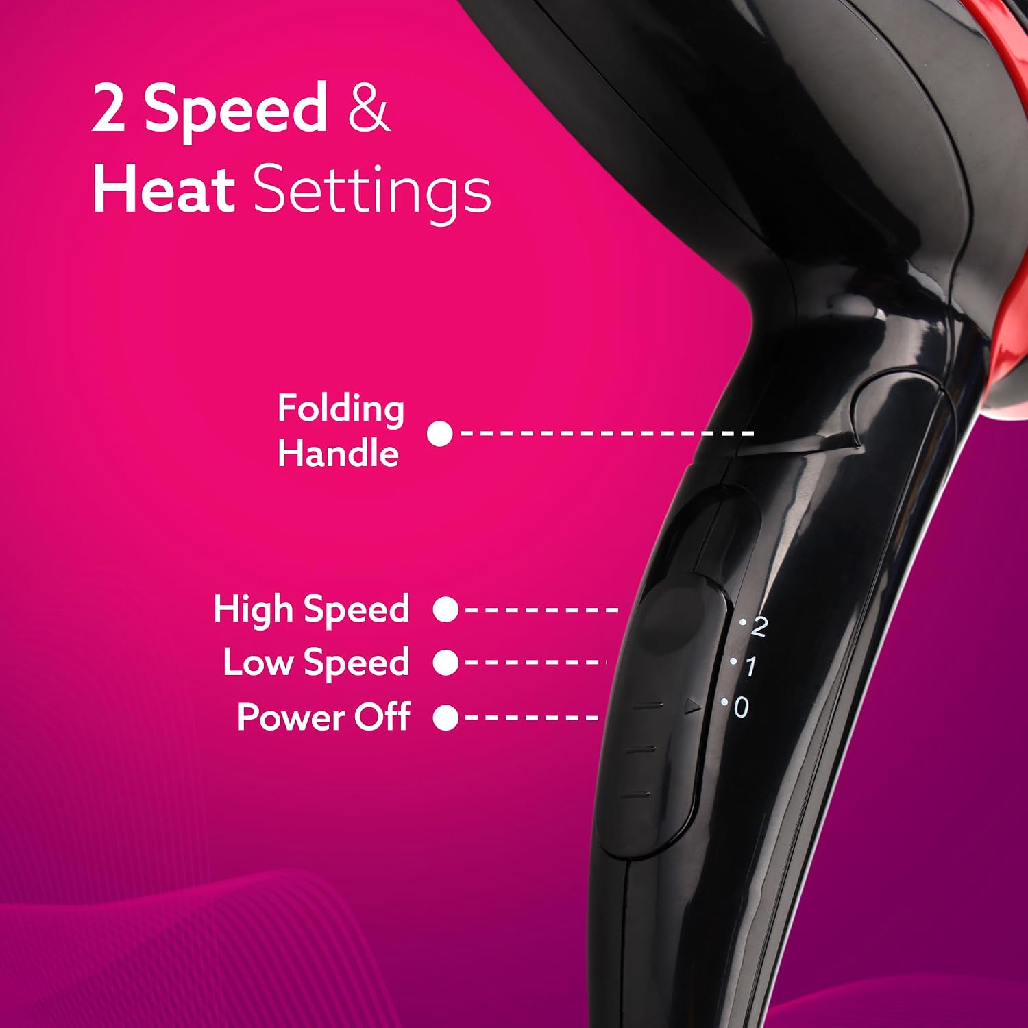 AGARO Hair Dryer with 1000 Watts Copper Motor, 2 Speed & Temperature Settings,Foldable Handle, For both Men & Women, Black & Red HD1177