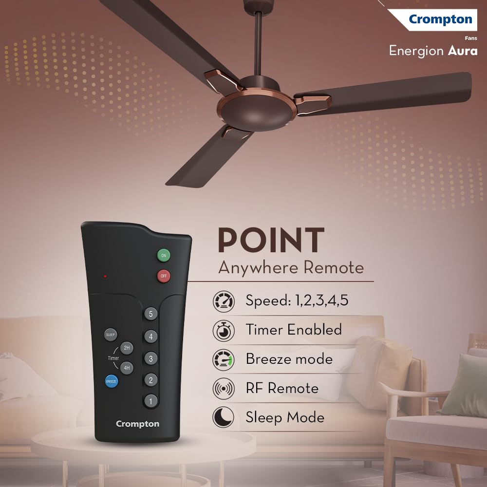 Crompton Premion Aura2 BLDC 1200mm Designer Ceiling Fan | Remote Control | BEE 4 Star Rated | Energy Efficient | Superior Air Delivery | Low Noise | 4 Year...