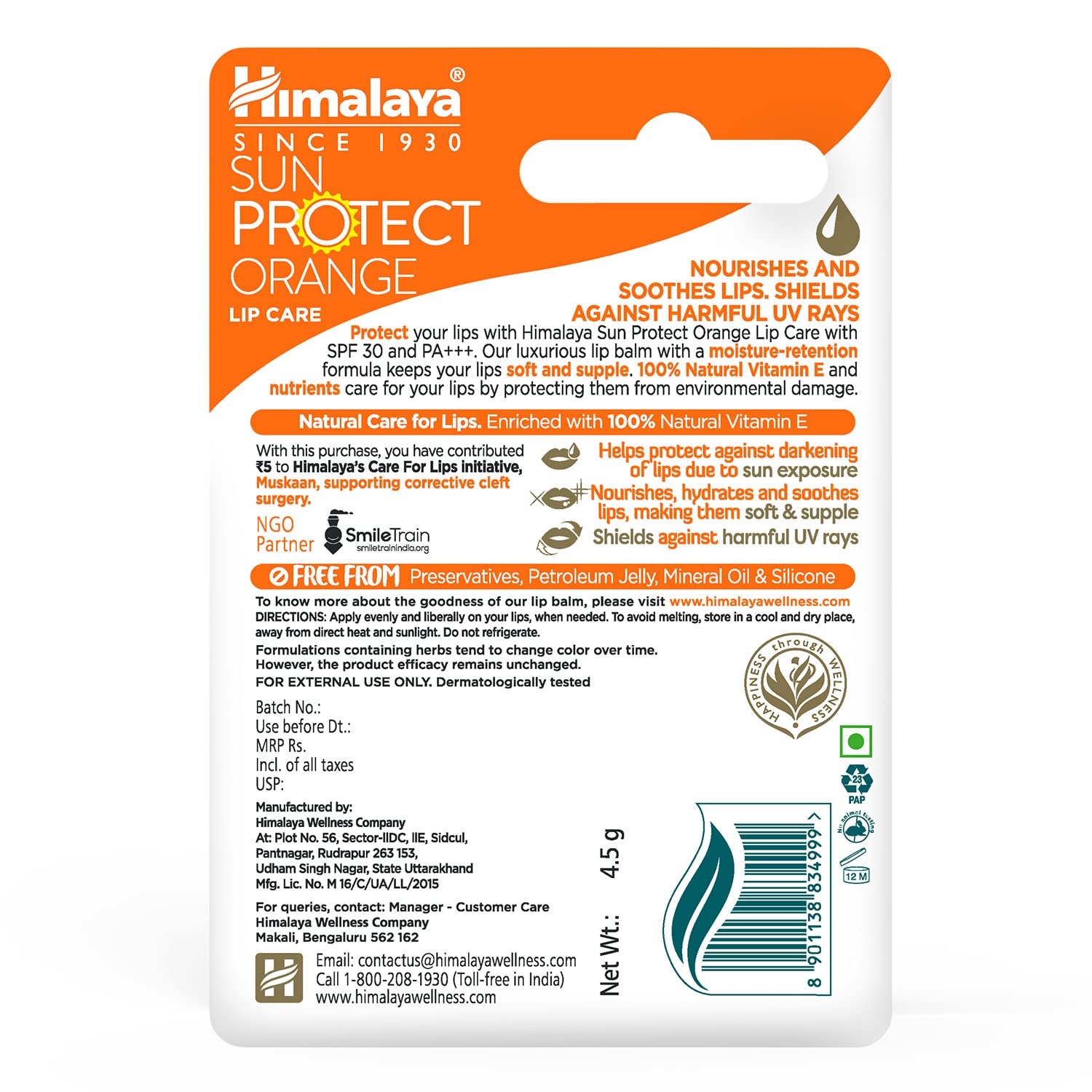 Himalaya Sun Protect Orange Lip Care Lip Balm Stick - 4.5g