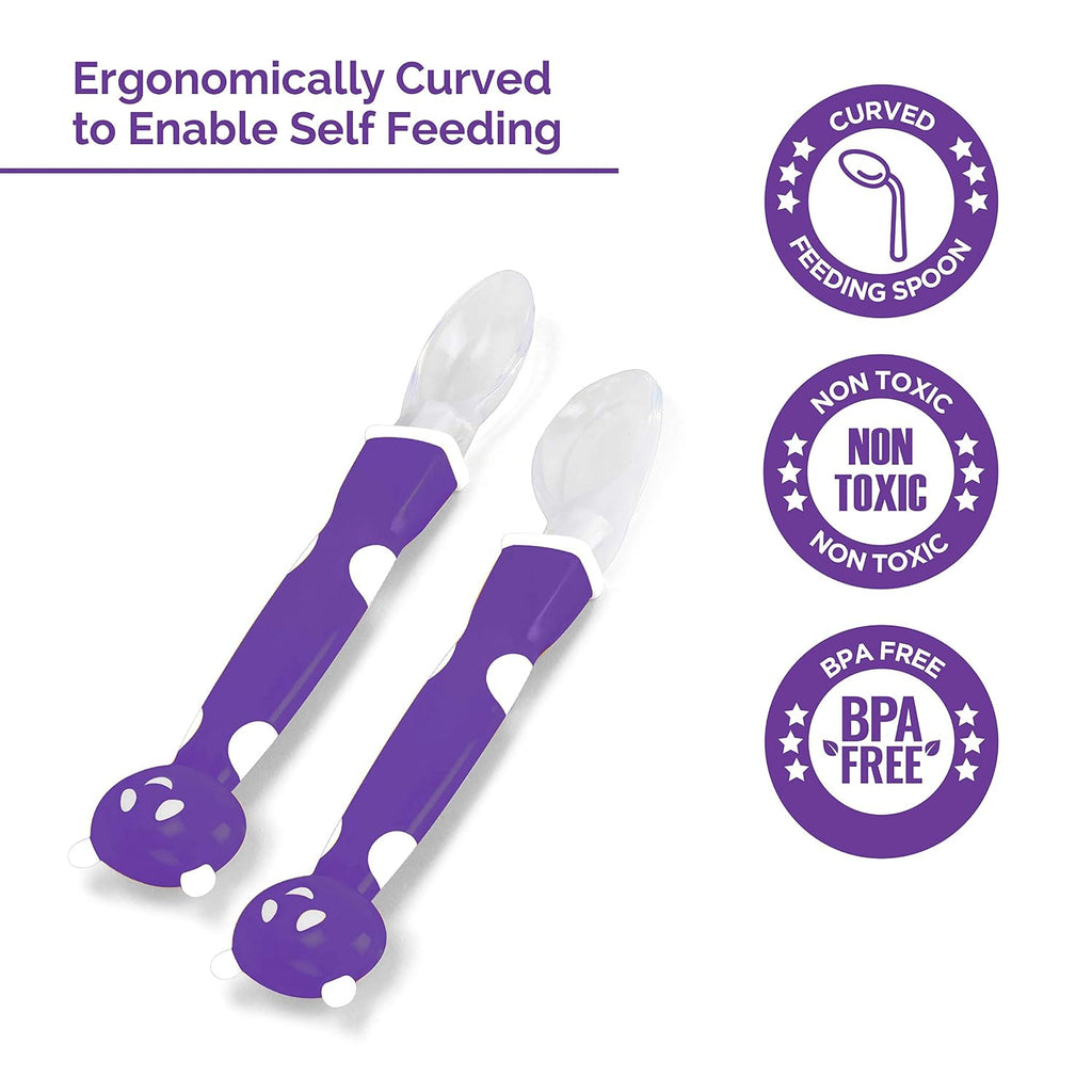 Luvlap Easy Squeezy Food Feeder - 180 Ml & Joy Star Baby Self Feeding Spoon Set, Soft Silicone Tip, Bpa Free, 2 Pcs, Magenta/White