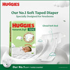 Huggies Natural Soft Premium Tape Diapers Newborn/Extra Small (NB/XS) Size, Upto 5 kgs, 64 Count | Our No.1 Soft Taped Diaper with Cloud Soft Bed, designed...