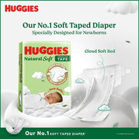 Huggies Natural Soft Premium Tape Diapers Newborn/Extra Small (NB/XS) Size, Upto 5 kgs, 64 Count | Our No.1 Soft Taped Diaper with Cloud Soft Bed, designed...