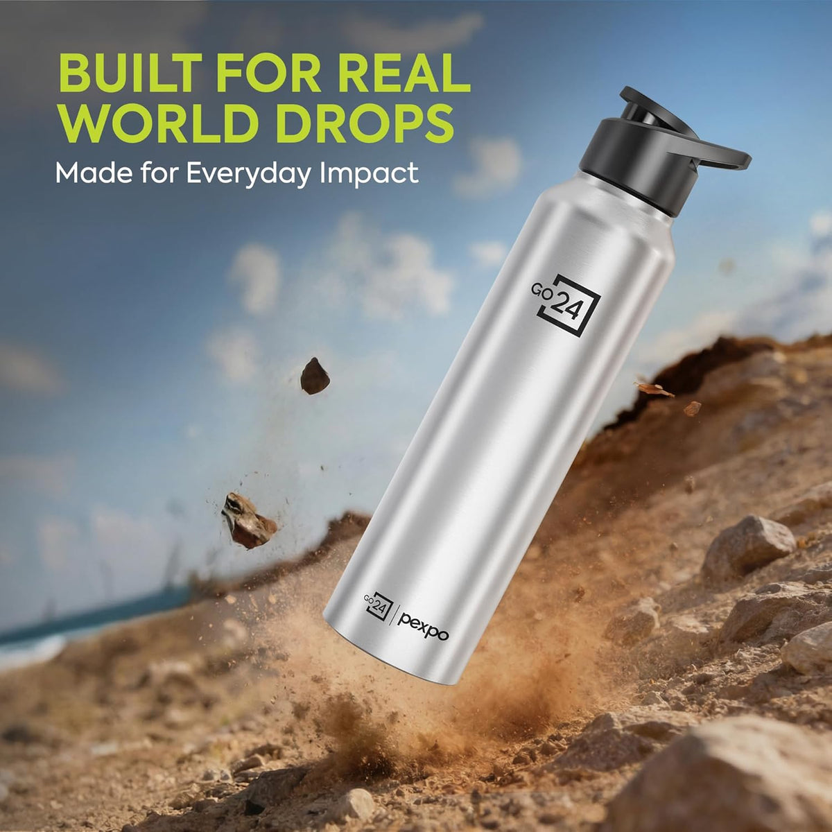 Stainless Steel Water Bottle Craft Silver 950ml Sipper Cap Lightweight single-wall water bottle with leakproof lid, BPA-free, ideal for school, office, gym, travel