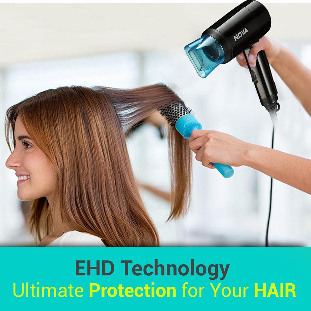 Nova NHP 8105 1200 Watts Hot & Cold Foldable Hair Dryer for Women (Black)