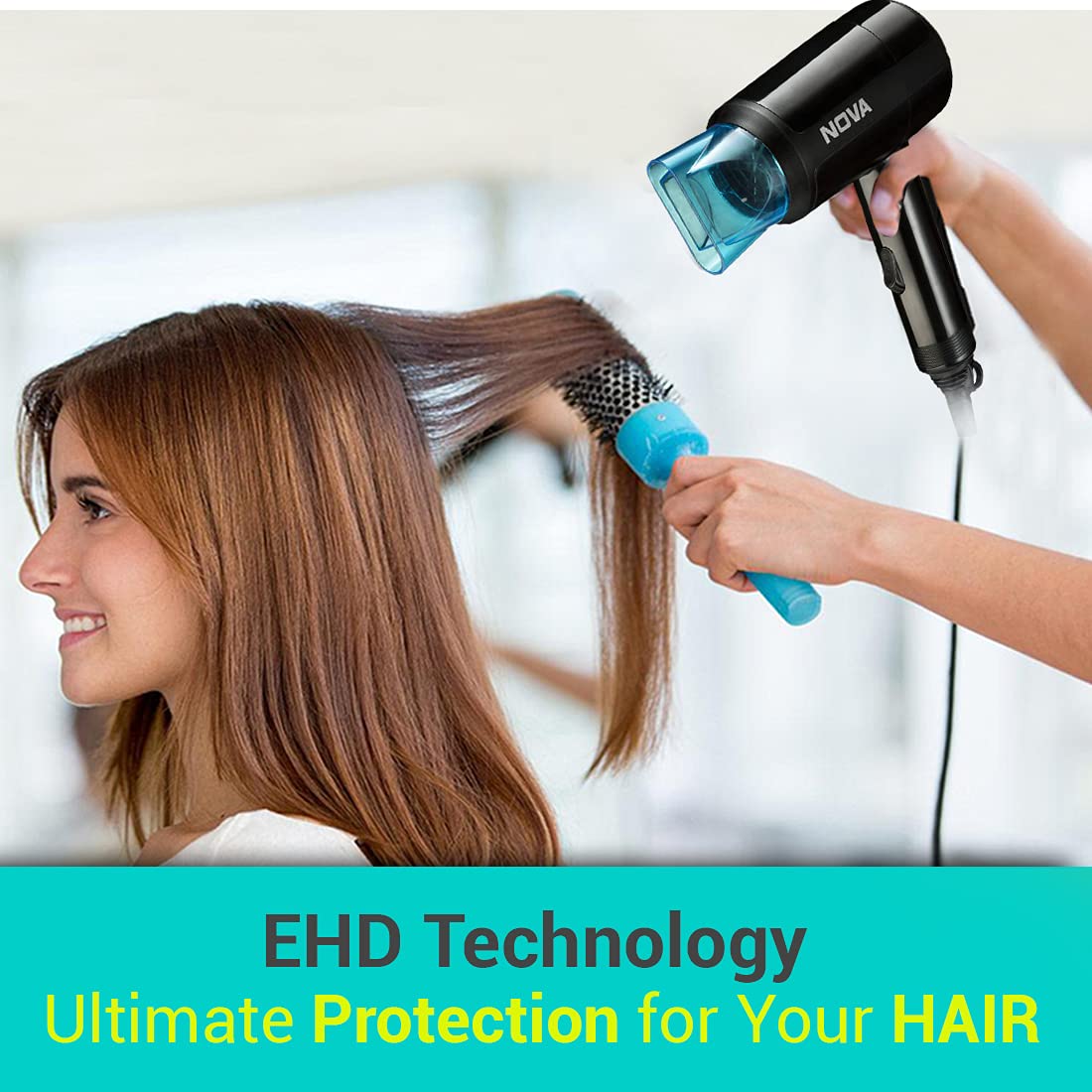 Nova NHP 8105 1200 Watts Hot & Cold Foldable Hair Dryer for Women (Black)