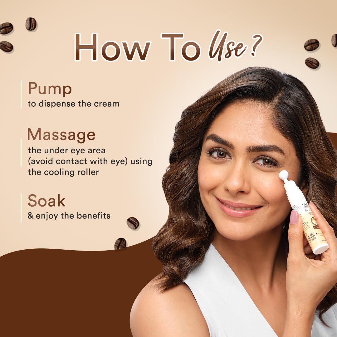 Lacto Calamine Under Eye Cream For Dark Circles for Women & Men | Fine Lines & Puffy Eyes With Cooling Massage Roller | 15g | With Coffee Oil,...