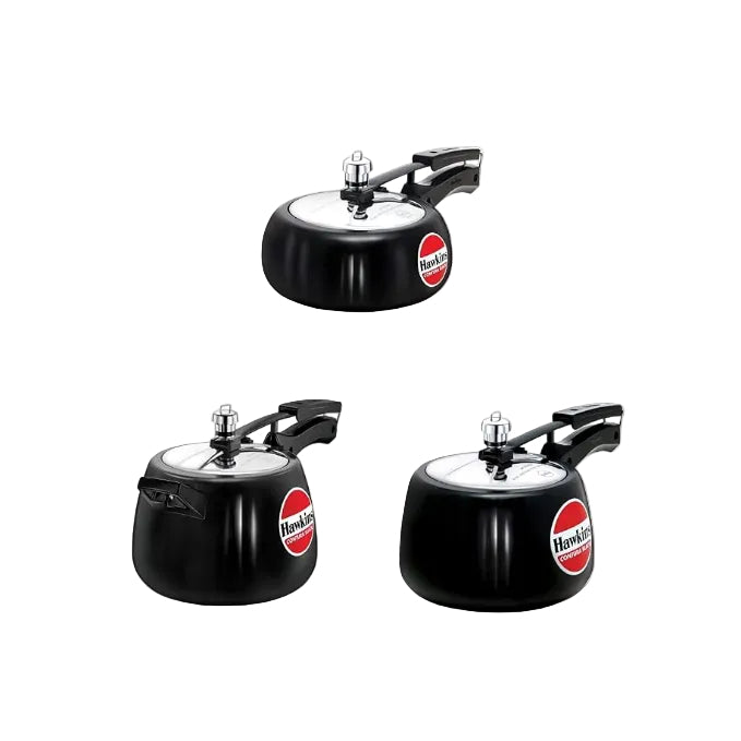 HAWKINS Contura Hard Anodised Aluminium Pressure Cooker, 2L + 3L + 4L Combo