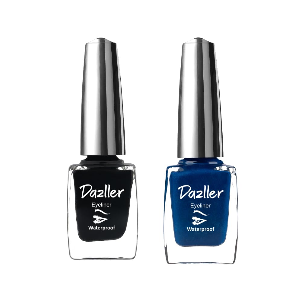 Dazller Liquid Eyeliner Waterproof, 19ml, Black + Blue, Smudge-proof, Matte, One stroke application, Long-lasting, Deeply pigmented, Lightweight, Quick-drying